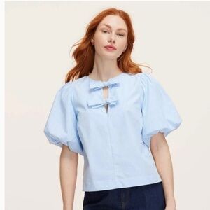 Kate Spade x Target Blue and White Puff Sleeve Popover